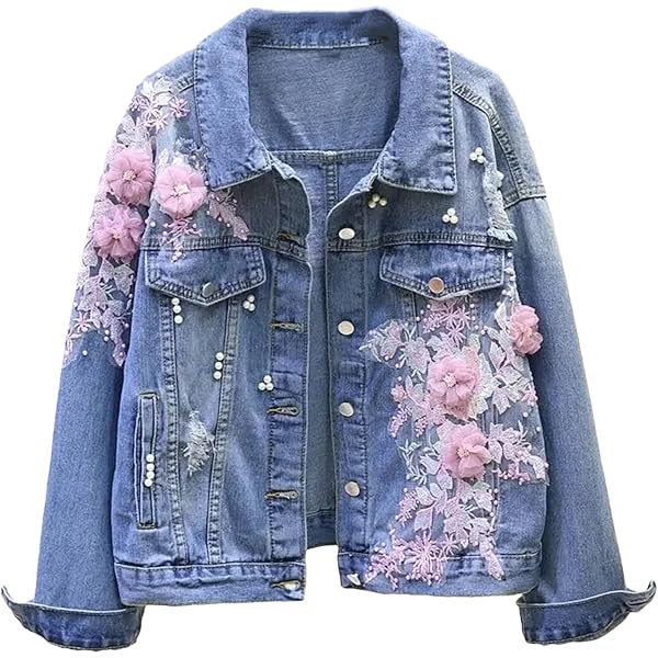 Amazon.com: Kelsiop Spring Women's Denim Jacket Embroidery